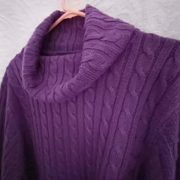 Purple Karen Scott II Cable Knit Cowl Neck Tunic Sweater Size 2X (T-339) - Picture 5 of 10